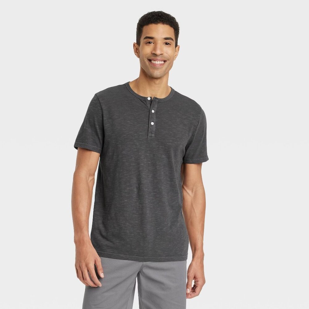 Goodfellow & Co - Small Men's Short Sleeve Henley Shirts - Navy Blue & Charcoal - Picture 3 of 7